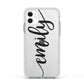 Personalised Scroll Side Handwritten Name Clear Apple iPhone 11 in White with White Impact Case