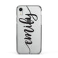 Personalised Scroll Side Handwritten Name Clear Apple iPhone XR Impact Case Black Edge on Silver Phone