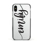 Personalised Scroll Side Handwritten Name Clear Apple iPhone Xs Impact Case Black Edge on Silver Phone