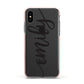 Personalised Scroll Side Handwritten Name Clear Apple iPhone Xs Impact Case Pink Edge on Black Phone