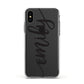 Personalised Scroll Side Handwritten Name Clear Apple iPhone Xs Impact Case White Edge on Black Phone