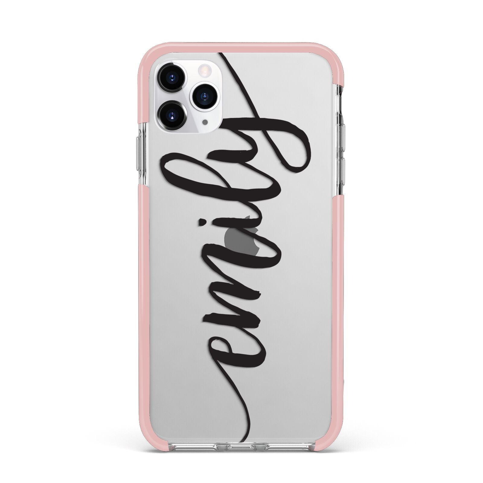 Personalised Scroll Side Handwritten Name Clear iPhone 11 Pro Max Impact Pink Edge Case