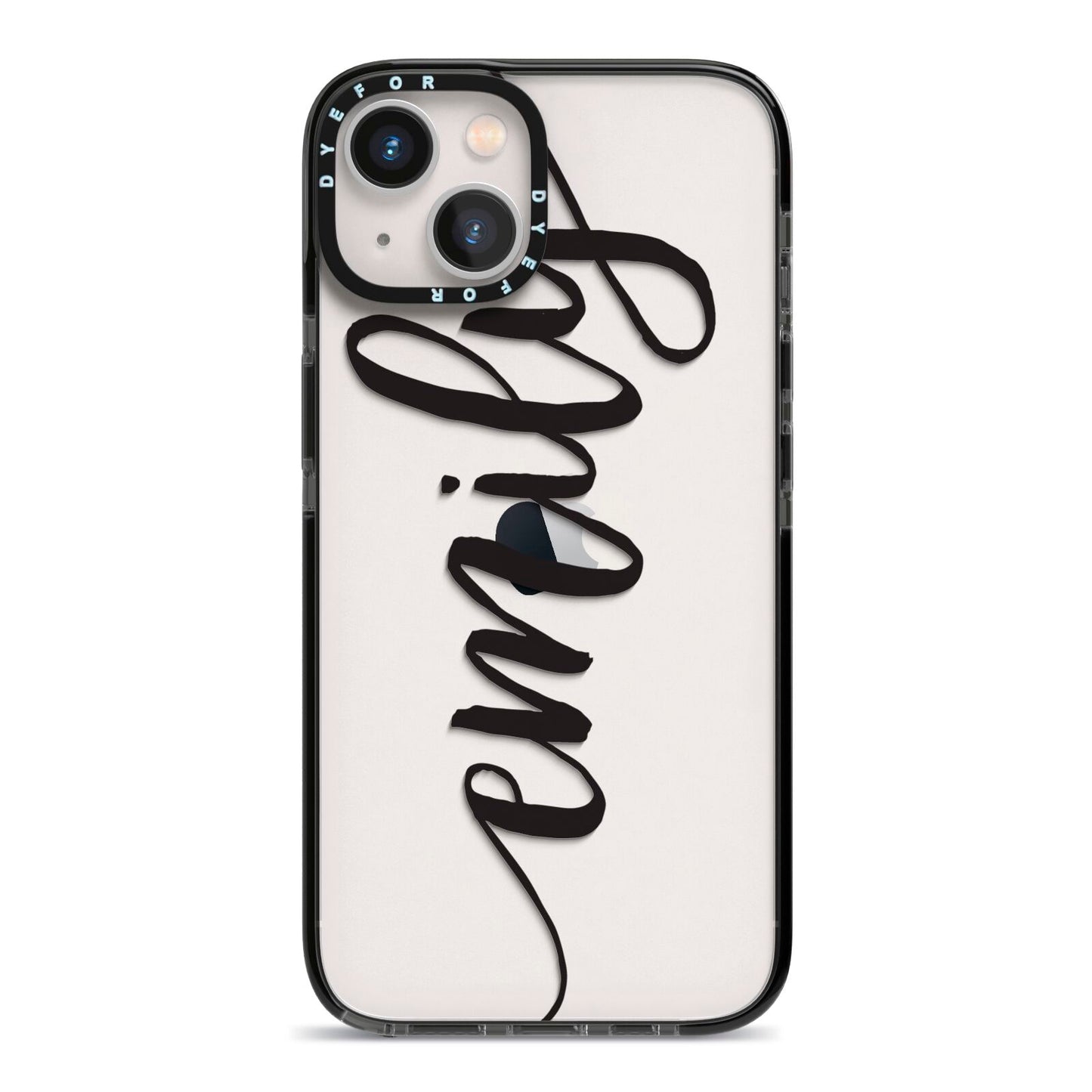 Personalised Scroll Side Handwritten Name Clear iPhone 13 Black Impact Case on Silver phone