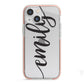 Personalised Scroll Side Handwritten Name Clear iPhone 13 Mini TPU Impact Case with Pink Edges