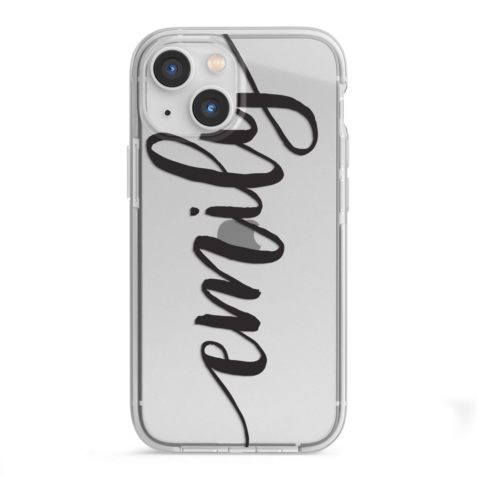 Personalised Scroll Side Handwritten Name Clear iPhone 13 Mini TPU Impact Case with White Edges