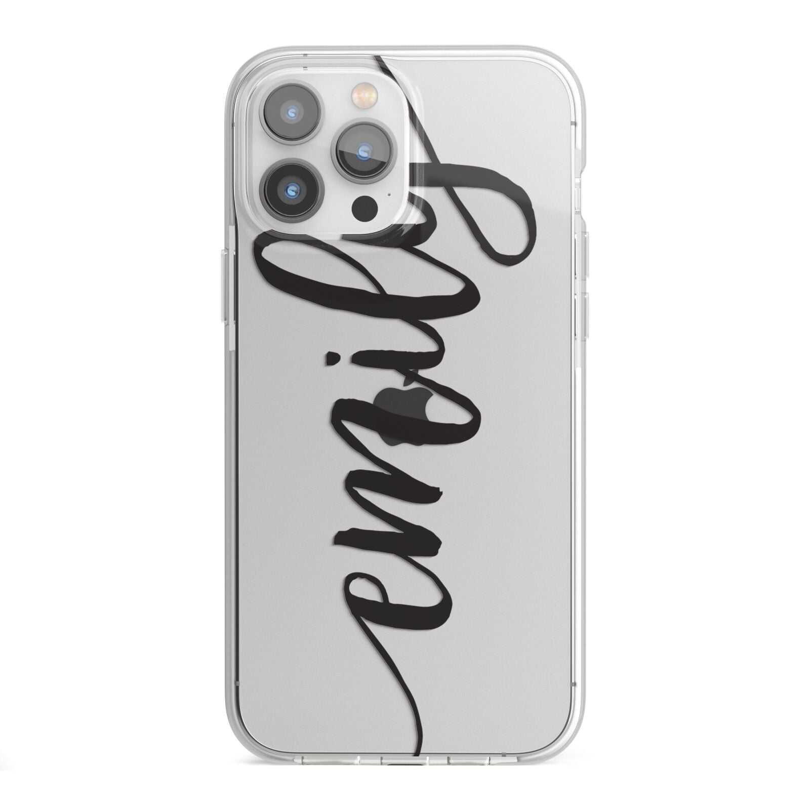 Personalised Scroll Side Handwritten Name Clear iPhone 13 Pro Max TPU Impact Case with White Edges