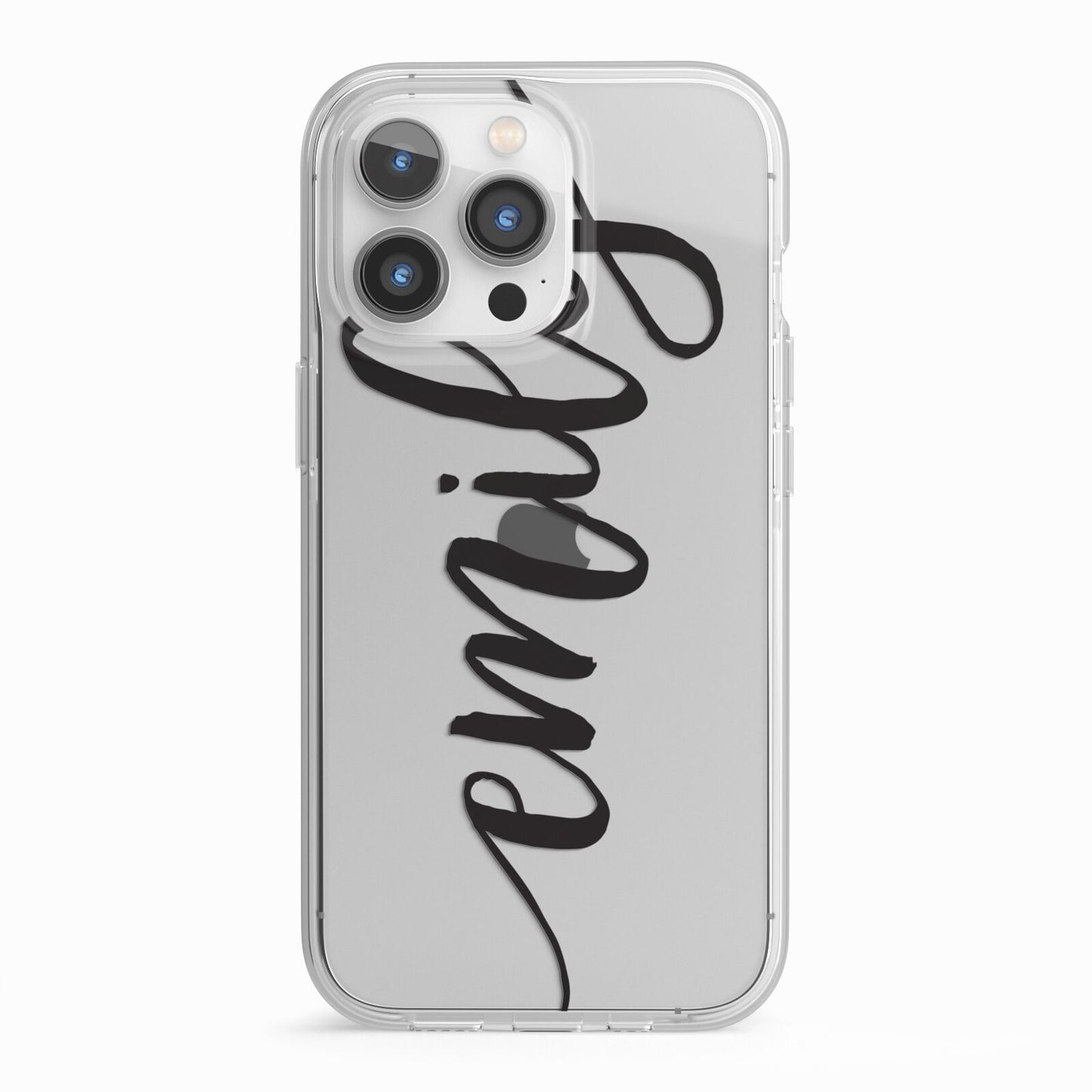 Personalised Scroll Side Handwritten Name Clear iPhone 13 Pro TPU Impact Case with White Edges