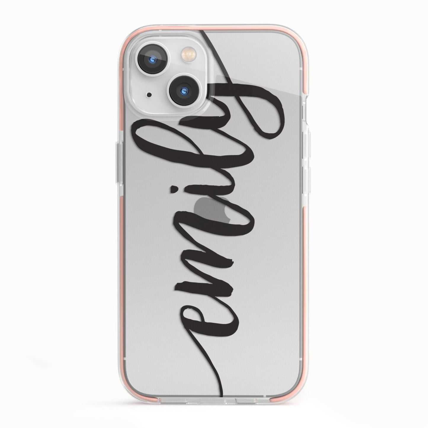 Personalised Scroll Side Handwritten Name Clear iPhone 13 TPU Impact Case with Pink Edges