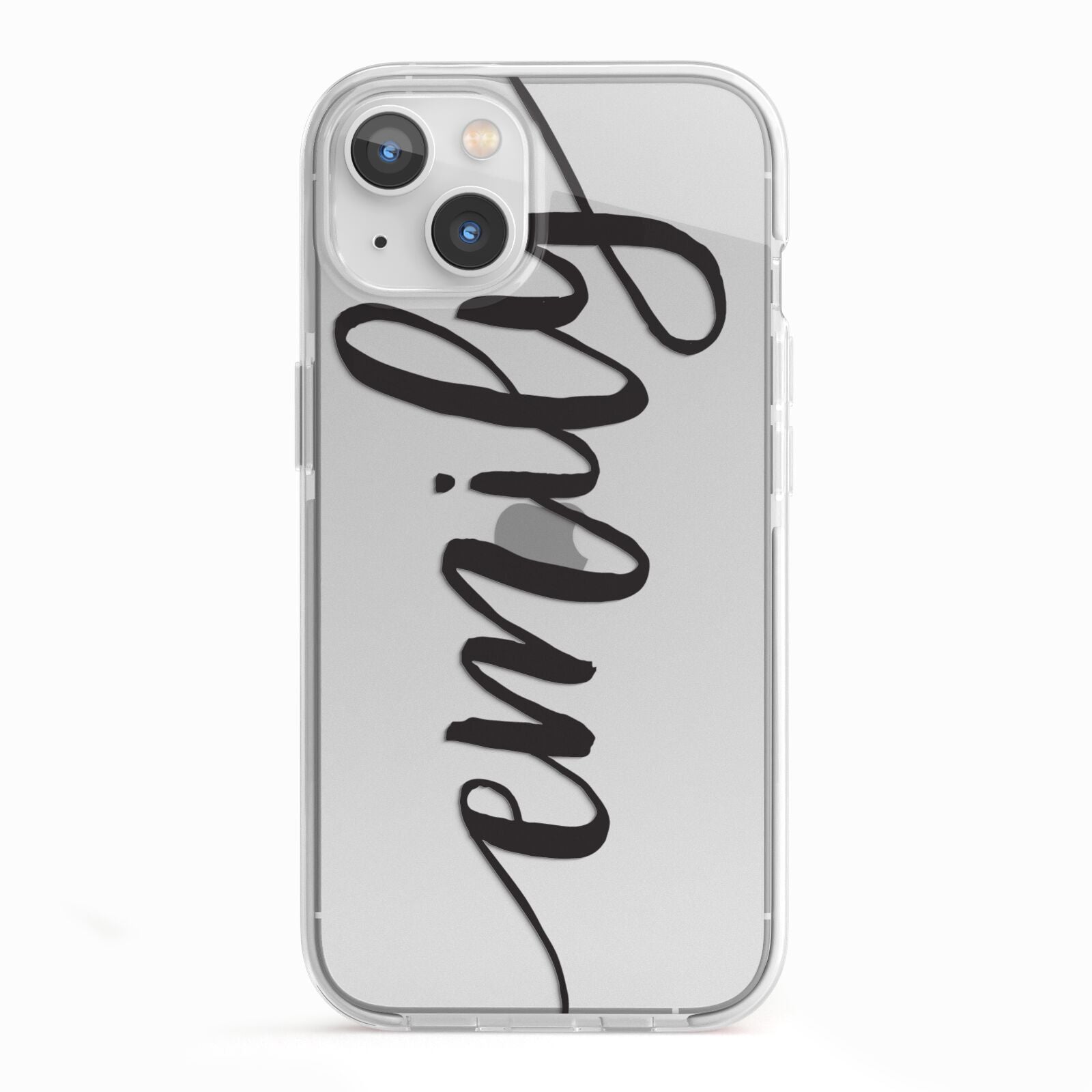 Personalised Scroll Side Handwritten Name Clear iPhone 13 TPU Impact Case with White Edges