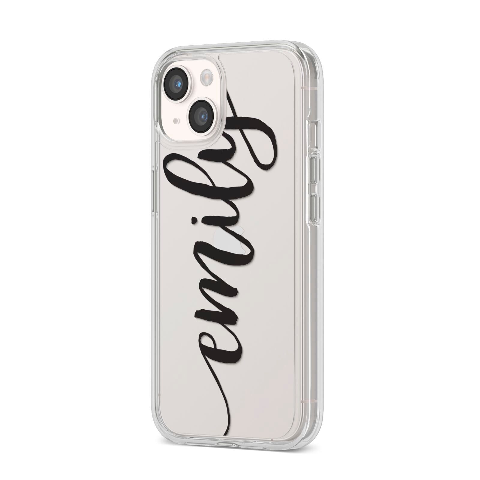 Personalised Scroll Side Handwritten Name Clear iPhone 14 Clear Tough Case Starlight Angled Image