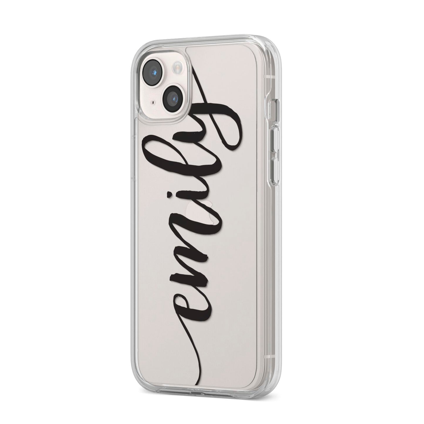 Personalised Scroll Side Handwritten Name Clear iPhone 14 Plus Clear Tough Case Starlight Angled Image