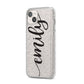 Personalised Scroll Side Handwritten Name Clear iPhone 14 Plus Glitter Tough Case Starlight Angled Image