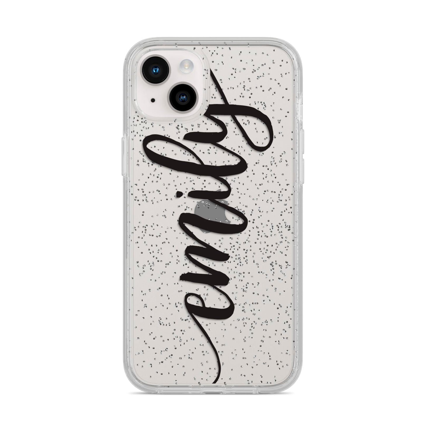 Personalised Scroll Side Handwritten Name Clear iPhone 14 Plus Glitter Tough Case Starlight