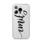 Personalised Scroll Side Handwritten Name Clear iPhone 14 Pro Clear Tough Case Silver
