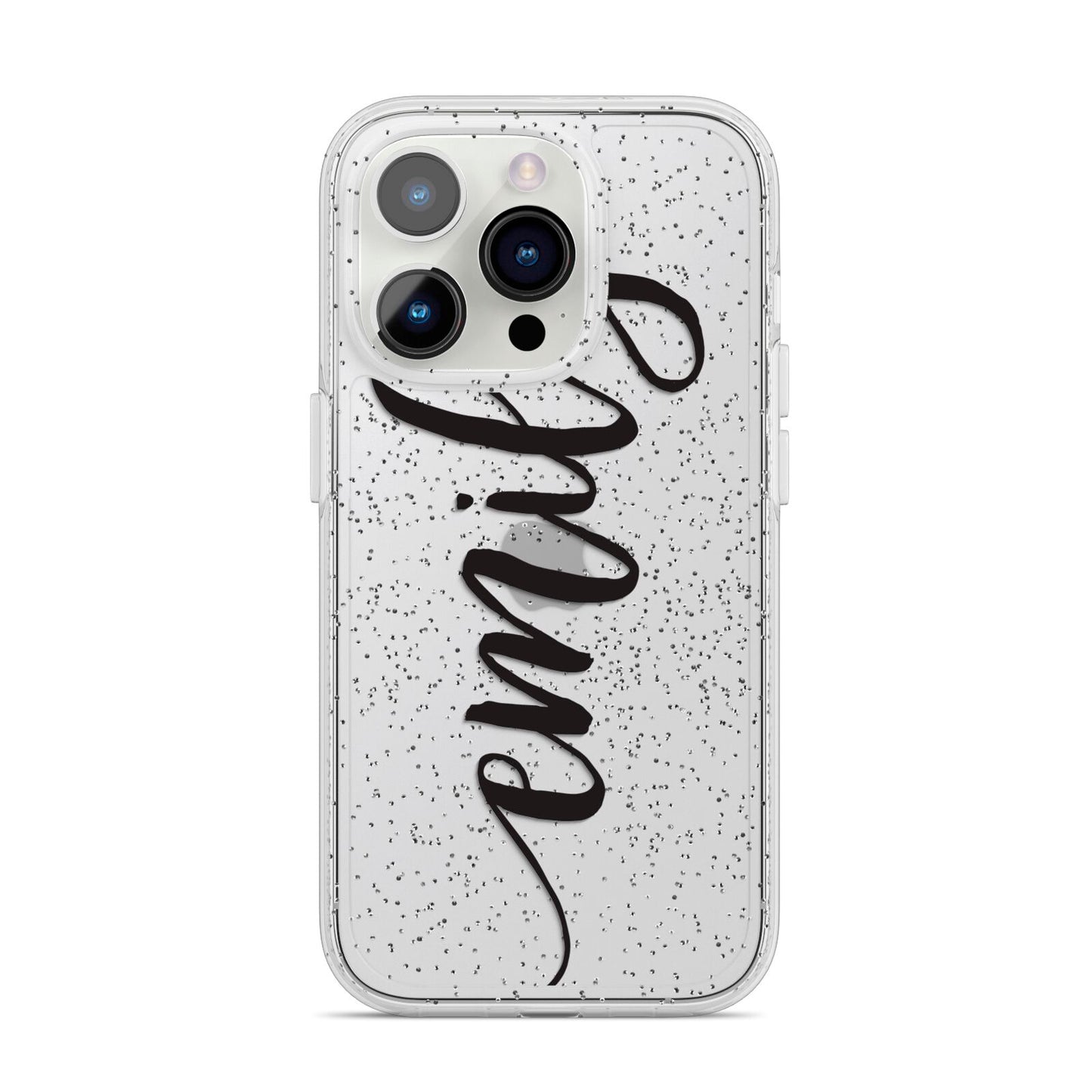 Personalised Scroll Side Handwritten Name Clear iPhone 14 Pro Glitter Tough Case Silver