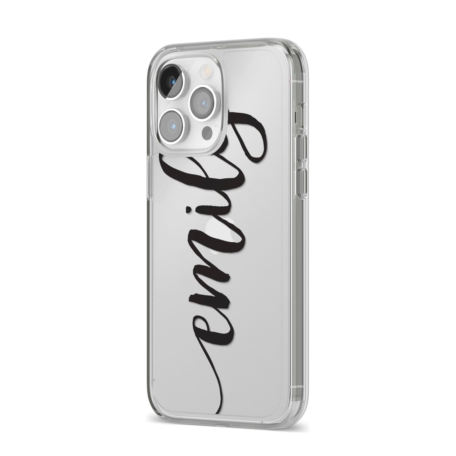 Personalised Scroll Side Handwritten Name Clear iPhone 14 Pro Max Clear Tough Case Silver Angled Image