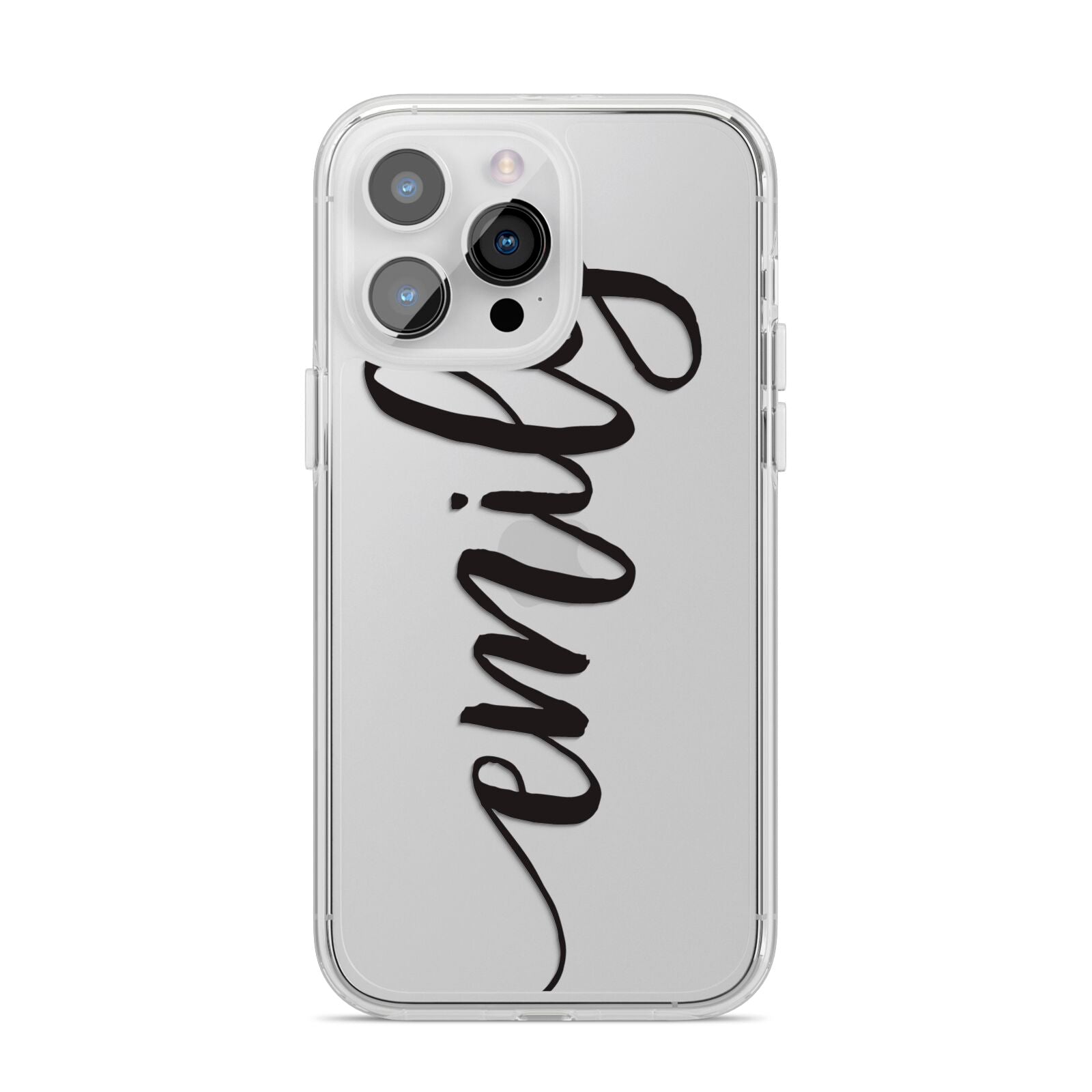 Personalised Scroll Side Handwritten Name Clear iPhone 14 Pro Max Clear Tough Case Silver