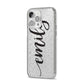 Personalised Scroll Side Handwritten Name Clear iPhone 14 Pro Max Glitter Tough Case Silver Angled Image