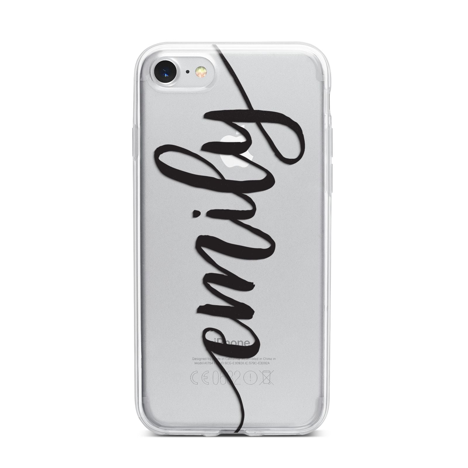 Personalised Scroll Side Handwritten Name Clear iPhone 7 Bumper Case on Silver iPhone