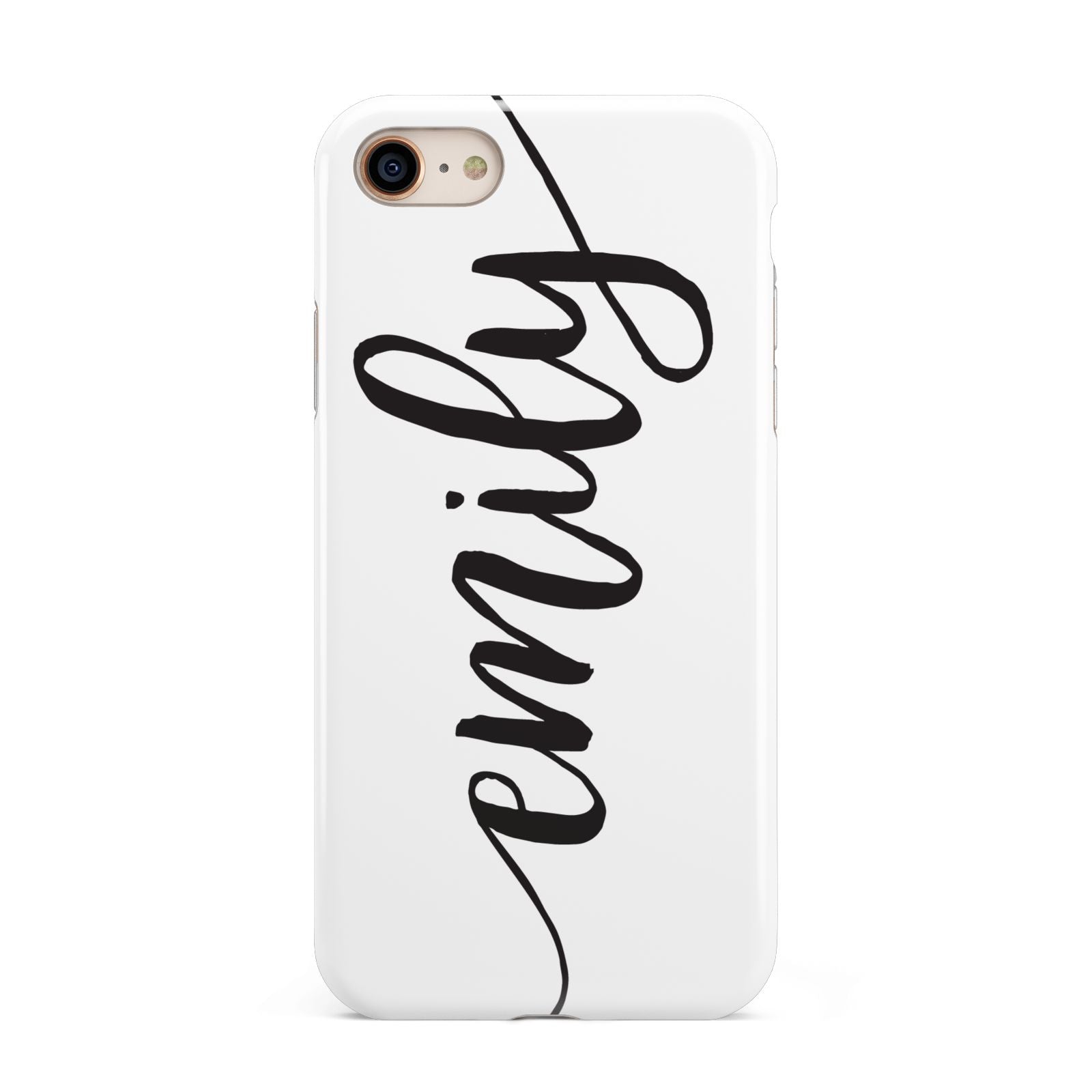 Personalised Scroll Side Handwritten Name Clear iPhone 8 3D Tough Case on Gold Phone