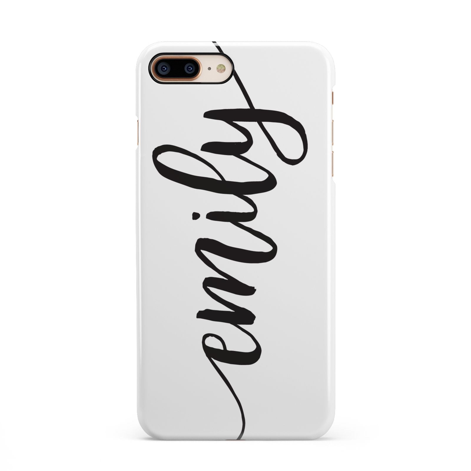 Personalised Scroll Side Handwritten Name Clear iPhone 8 Plus 3D Snap Case on Gold Phone