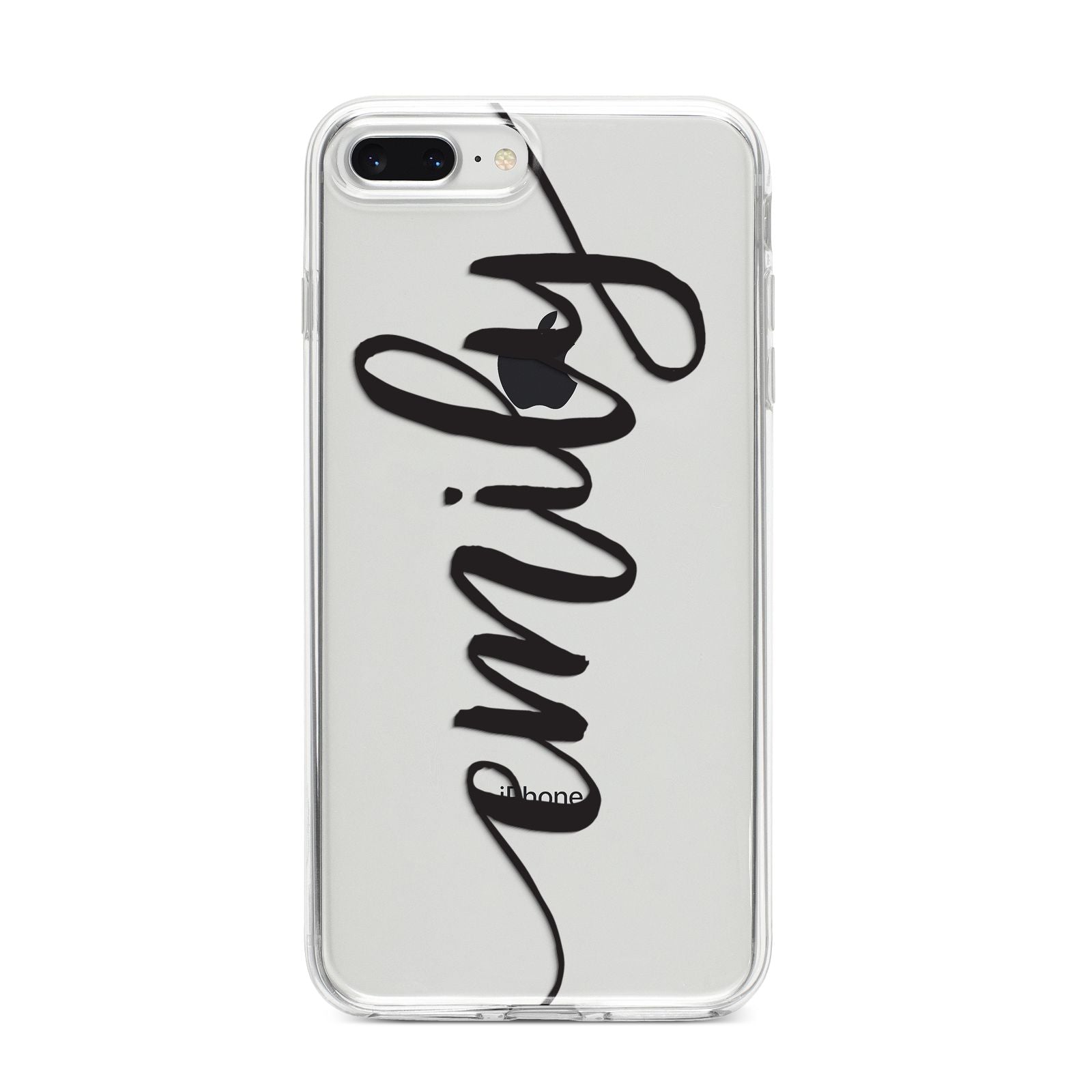 Personalised Scroll Side Handwritten Name Clear iPhone 8 Plus Bumper Case on Silver iPhone