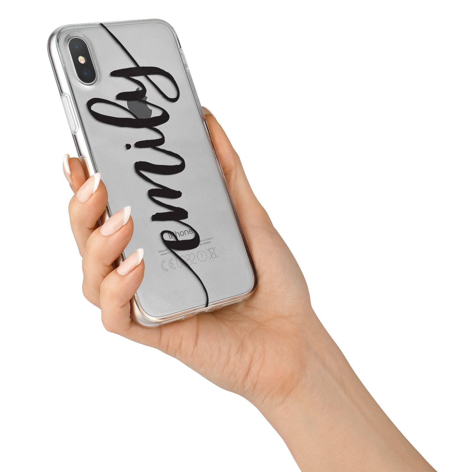 Personalised Scroll Side Handwritten Name Clear iPhone X Bumper Case on Silver iPhone Alternative Image 2