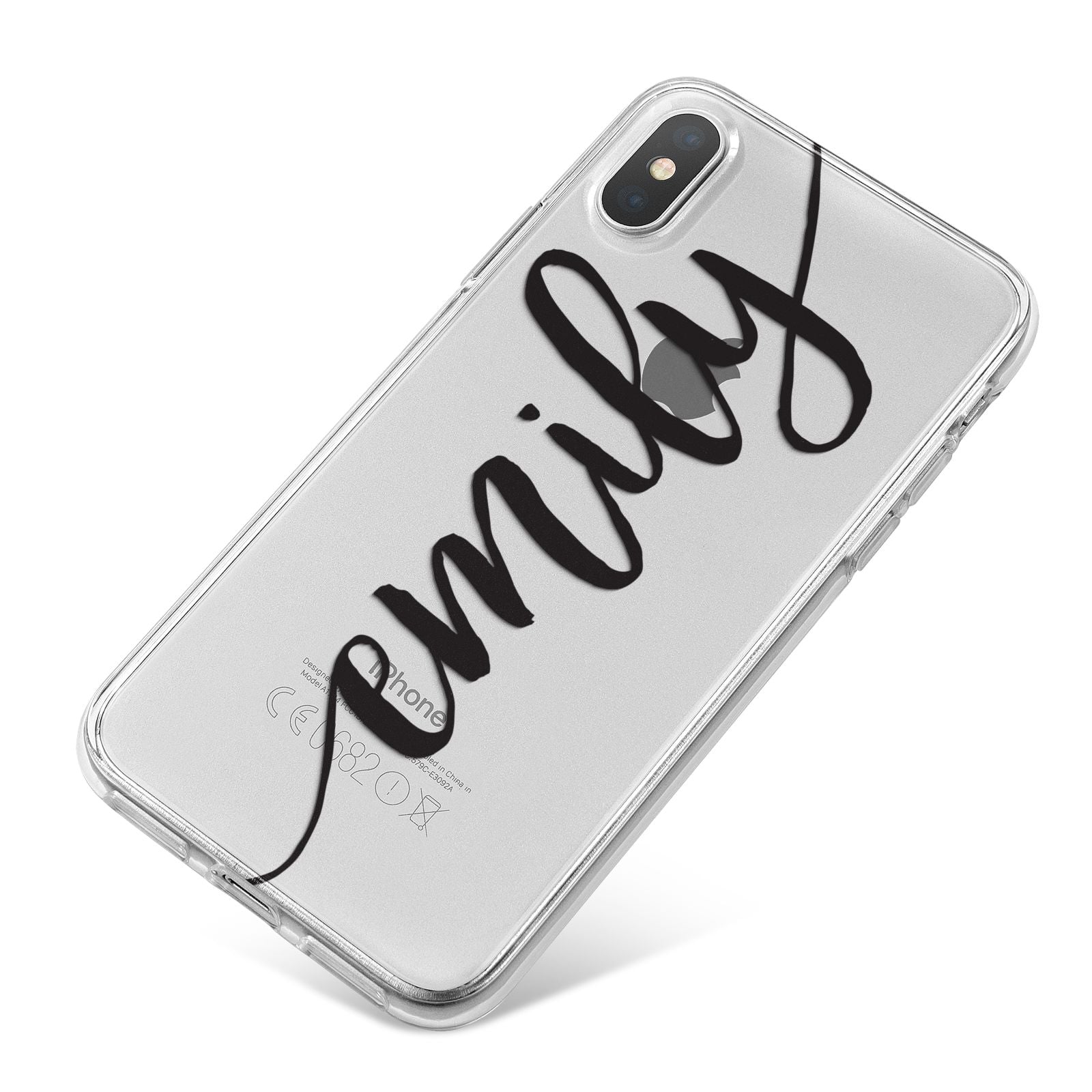 Personalised Scroll Side Handwritten Name Clear iPhone X Bumper Case on Silver iPhone