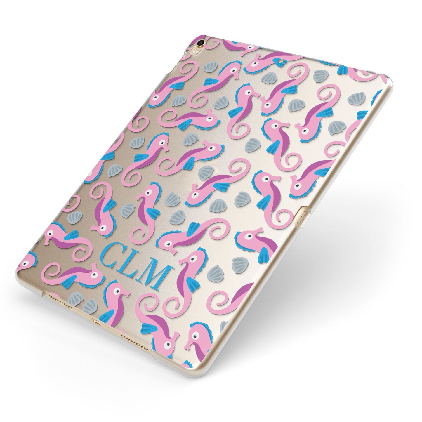 Personalised Sea Horse Initials Apple iPad Case on Gold iPad Side View