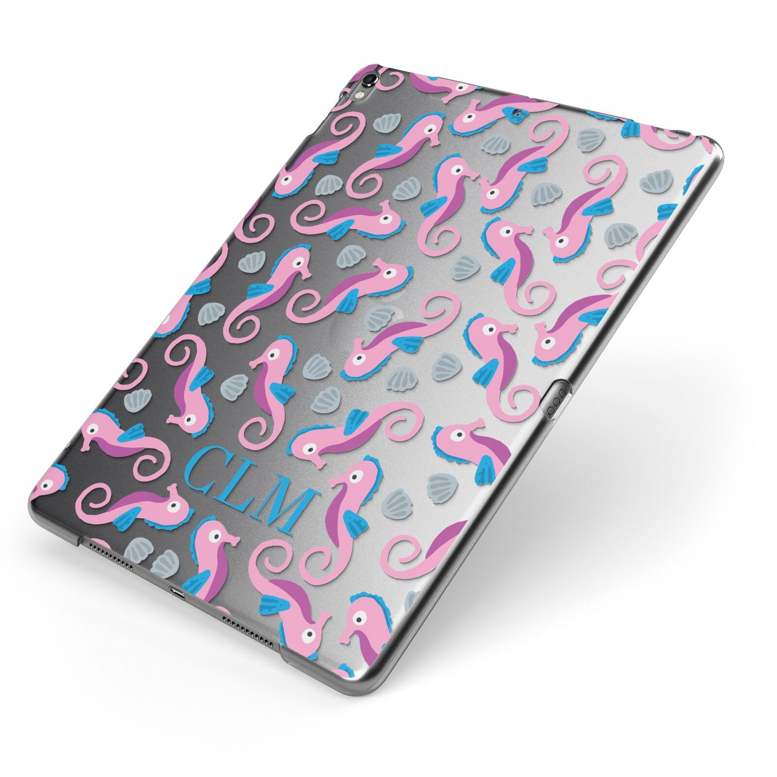 Personalised Sea Horse Initials Apple iPad Case on Grey iPad Side View