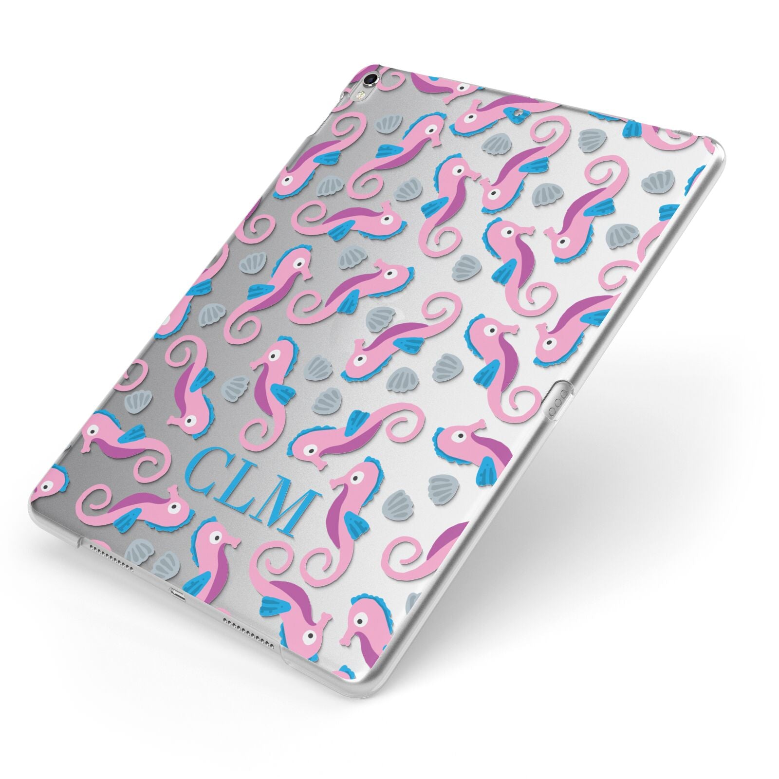 Personalised Sea Horse Initials Apple iPad Case on Silver iPad Side View