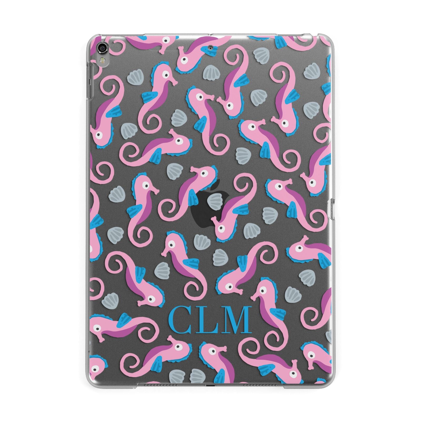 Personalised Sea Horse Initials Apple iPad Grey Case