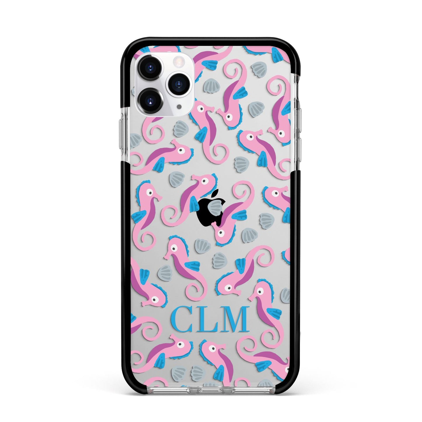 Personalised Sea Horse Initials Apple iPhone 11 Pro Max in Silver with Black Impact Case