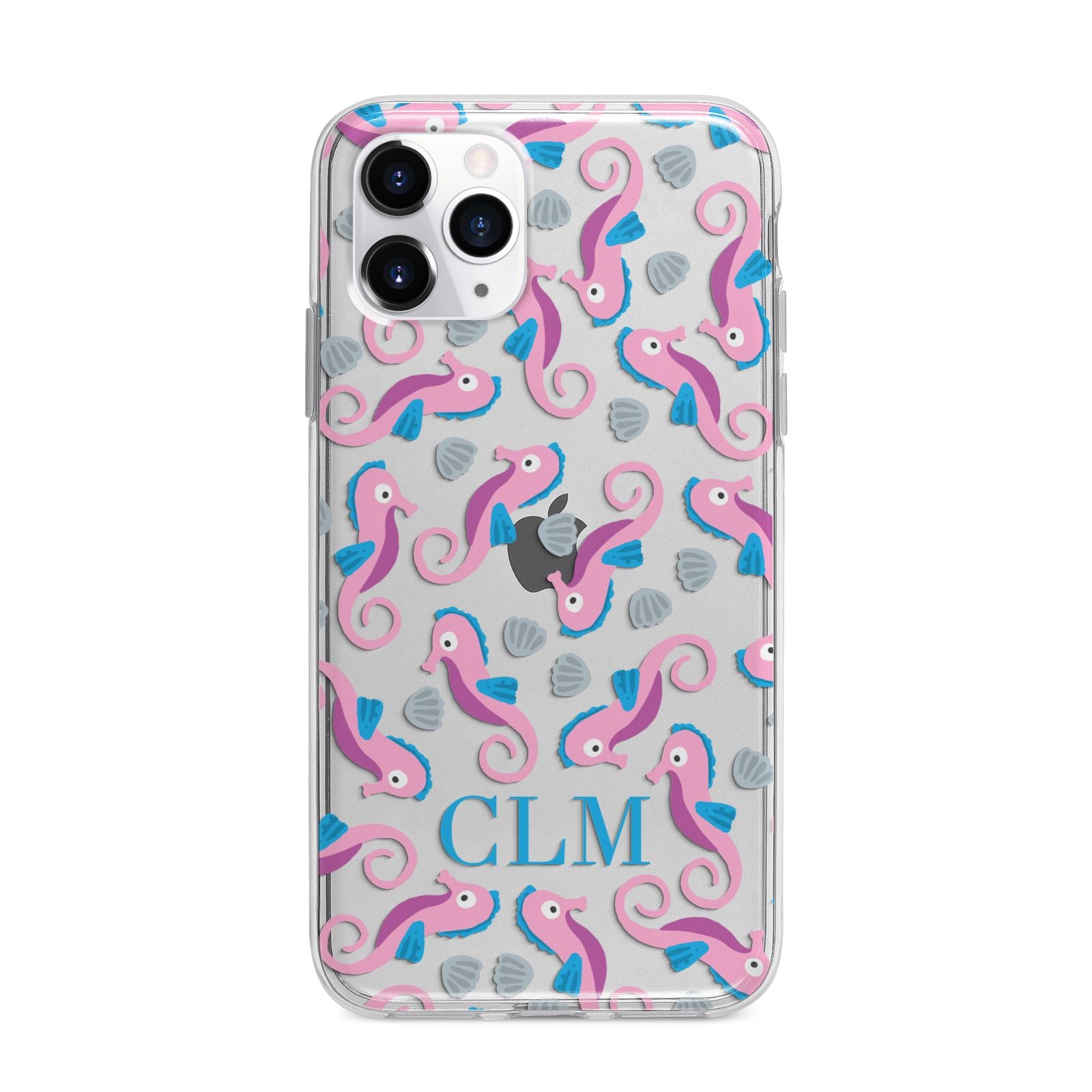 Personalised Sea Horse Initials Apple iPhone 11 Pro Max in Silver with Bumper Case