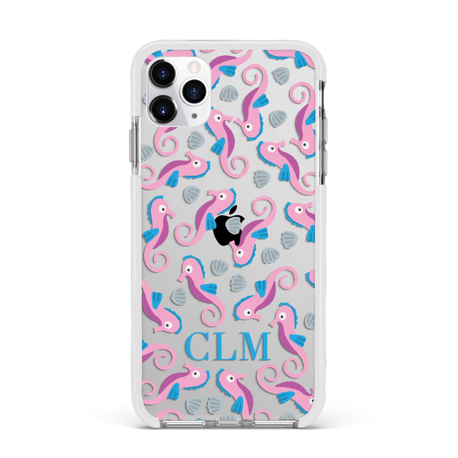 Personalised Sea Horse Initials Apple iPhone 11 Pro Max in Silver with White Impact Case