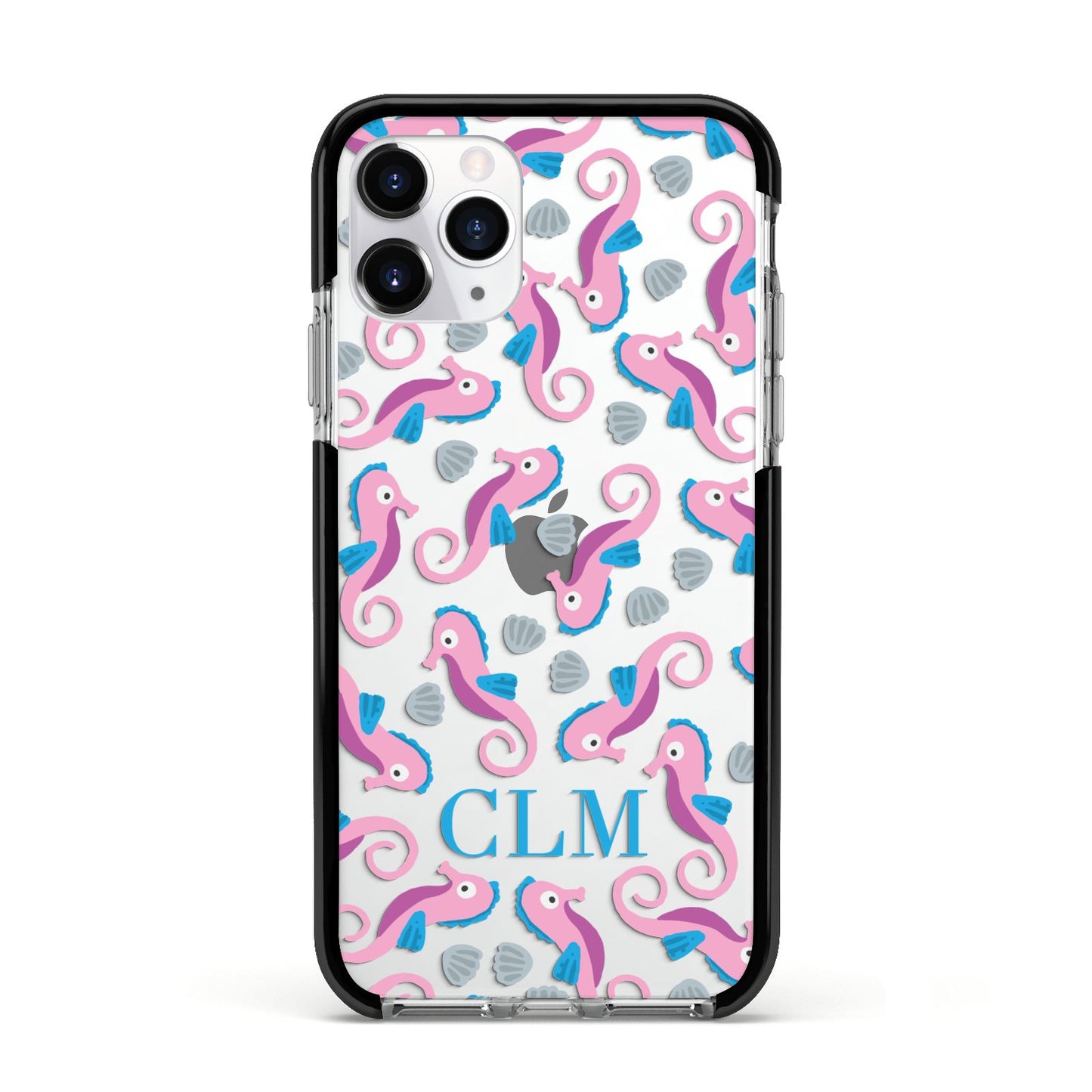 Personalised Sea Horse Initials Apple iPhone 11 Pro in Silver with Black Impact Case