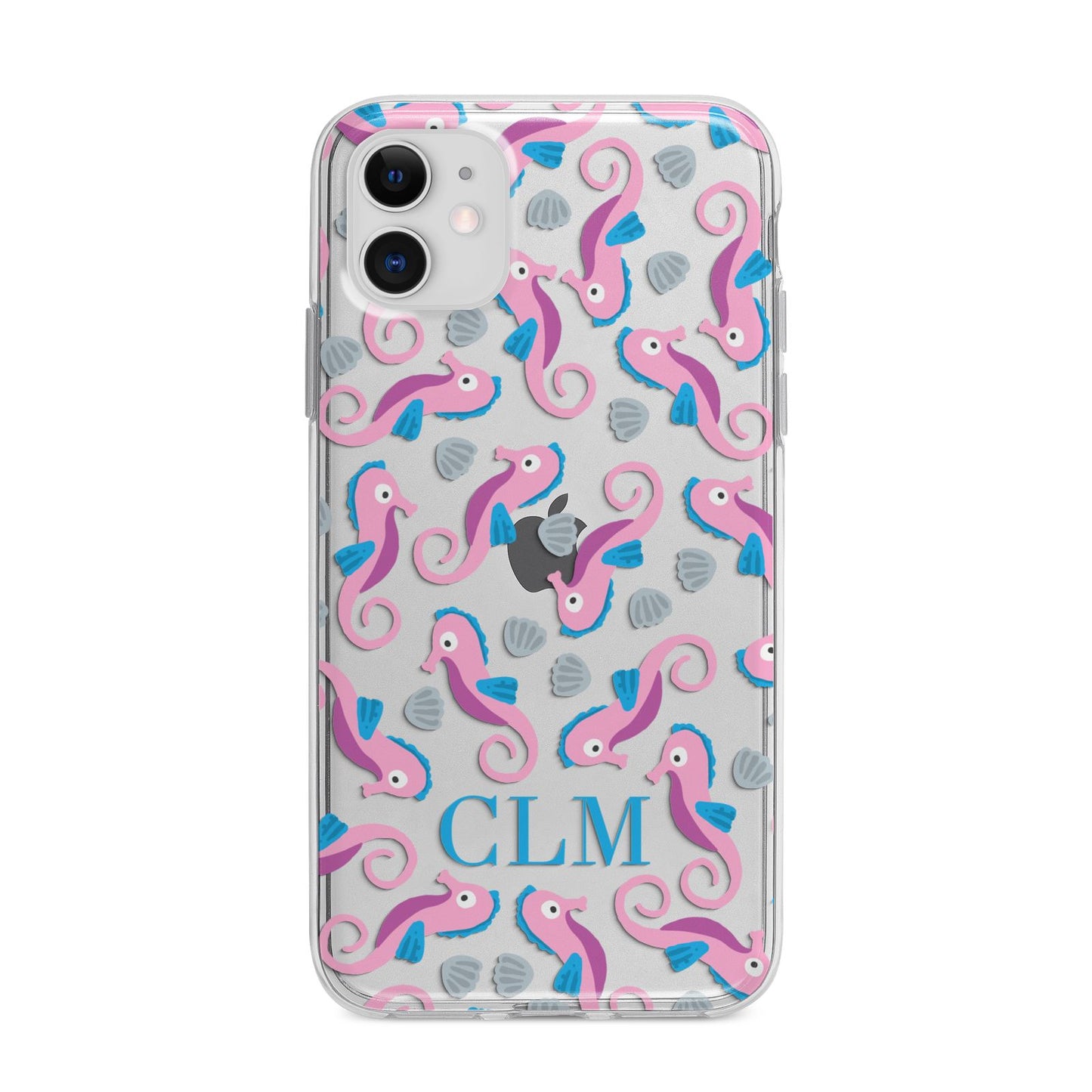 Personalised Sea Horse Initials Apple iPhone 11 in White with Bumper Case