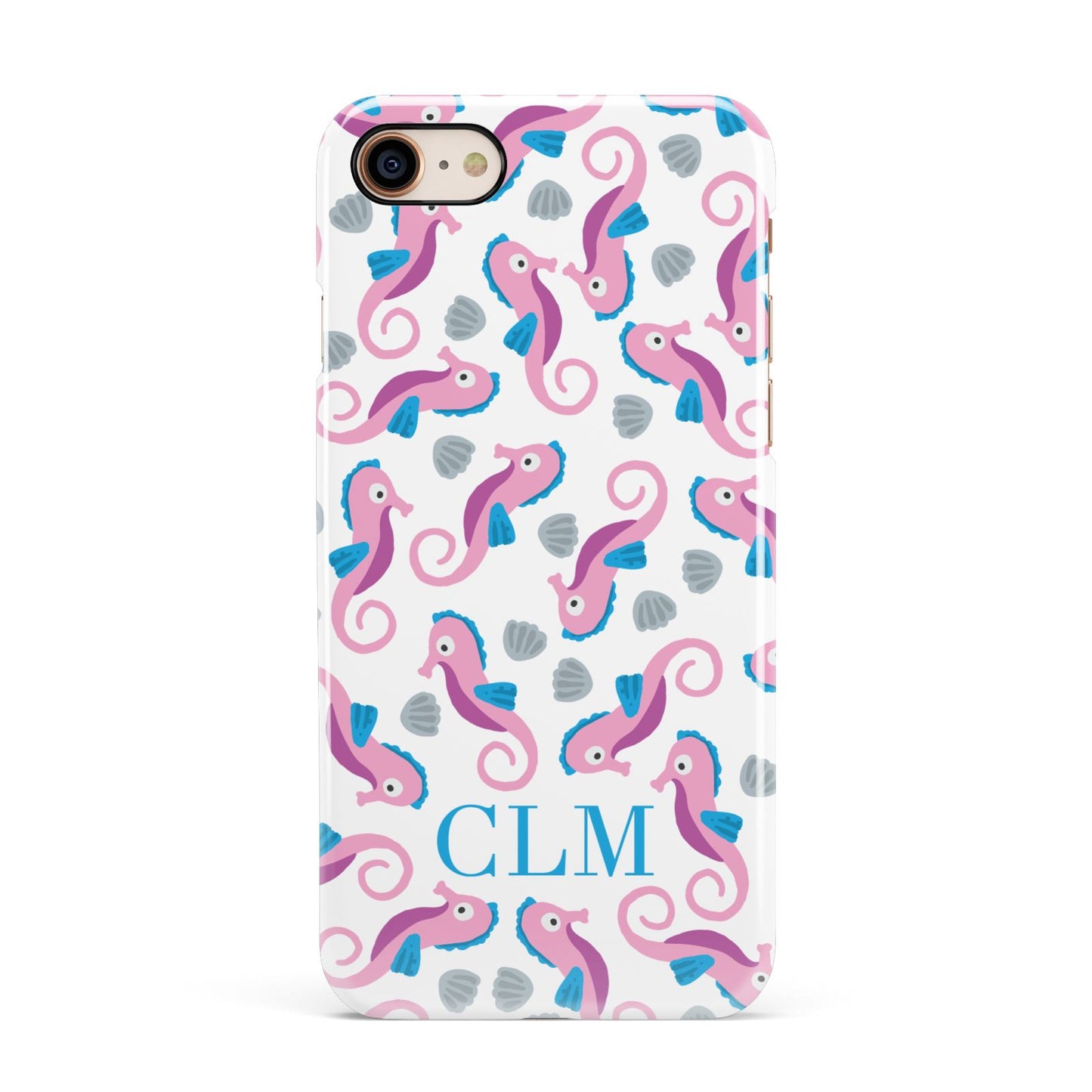Personalised Sea Horse Initials Apple iPhone 7 8 3D Snap Case