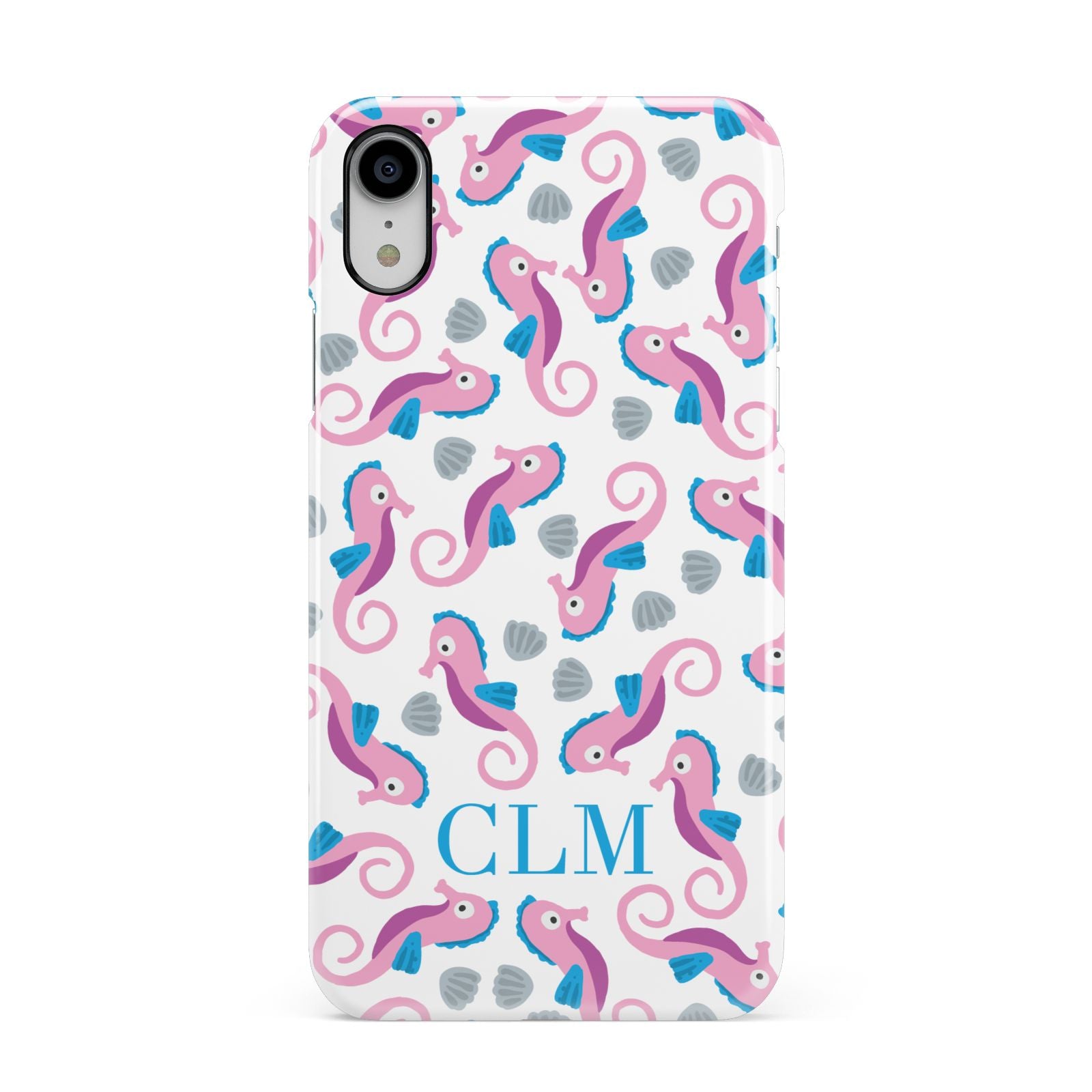 Personalised Sea Horse Initials Apple iPhone XR White 3D Snap Case
