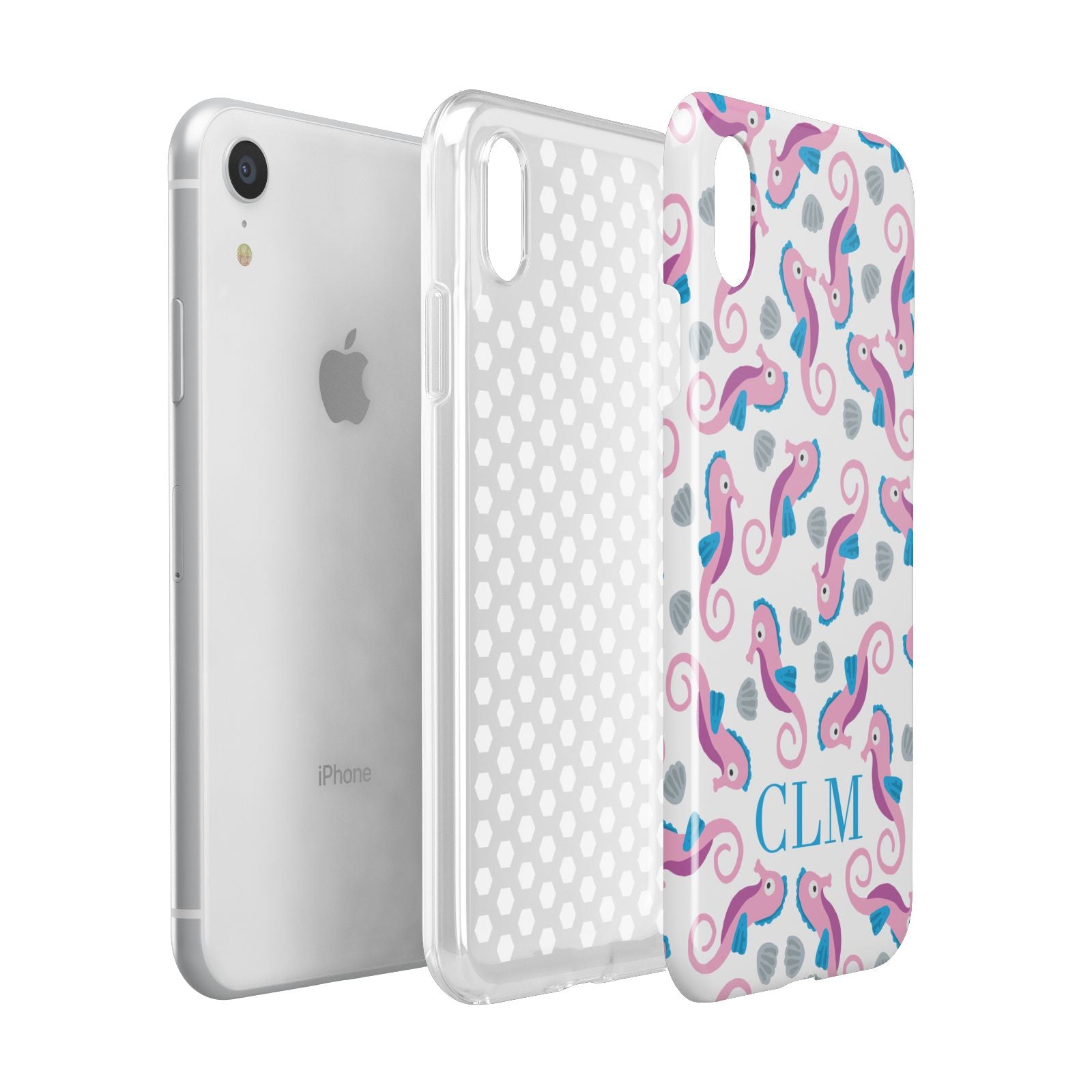 Personalised Sea Horse Initials Apple iPhone XR White 3D Tough Case Expanded view