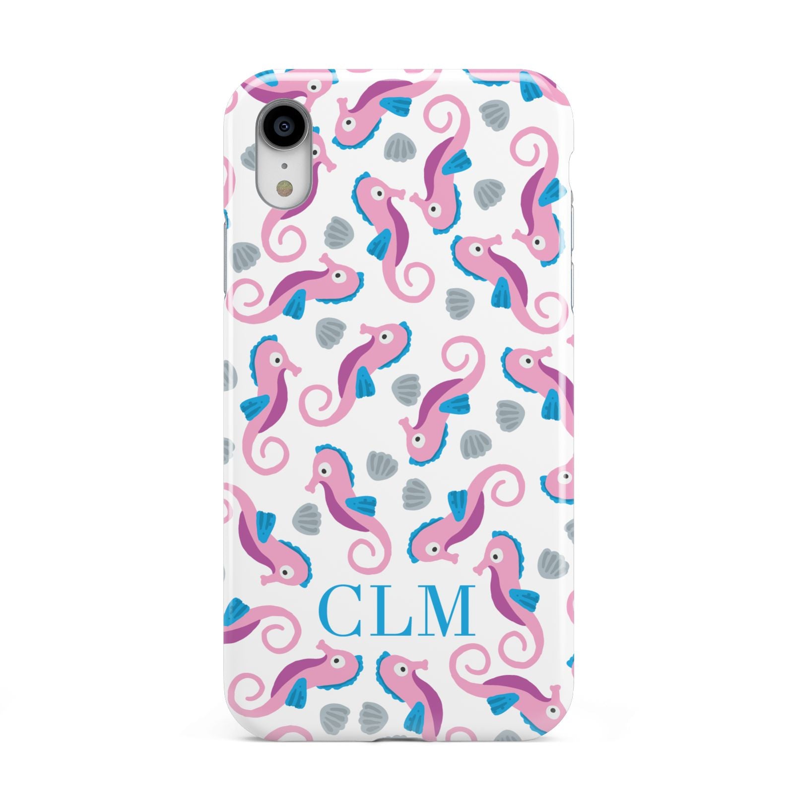 Personalised Sea Horse Initials Apple iPhone XR White 3D Tough Case