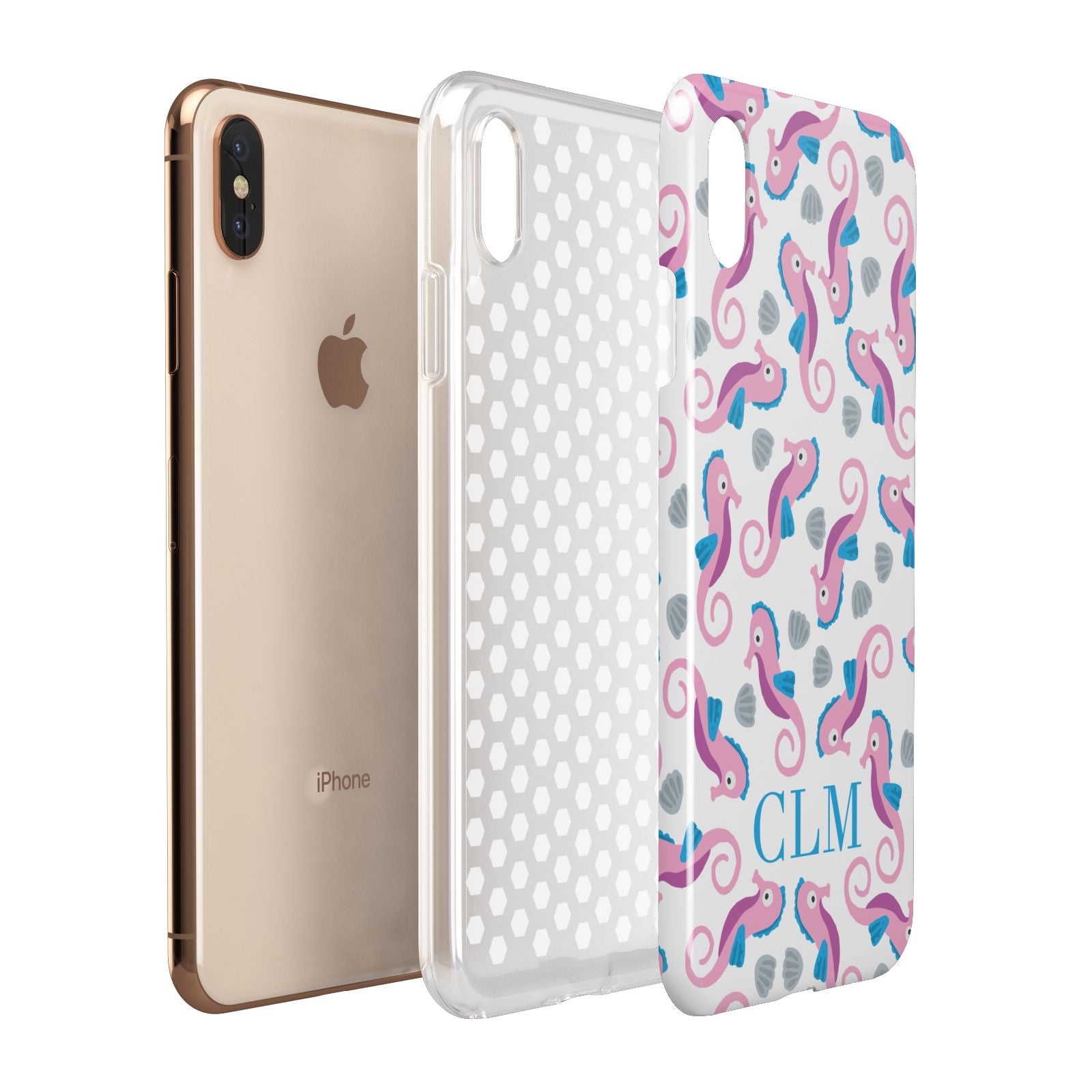 Personalised Sea Horse Initials Apple iPhone Xs Max 3D Tough Case Expanded View