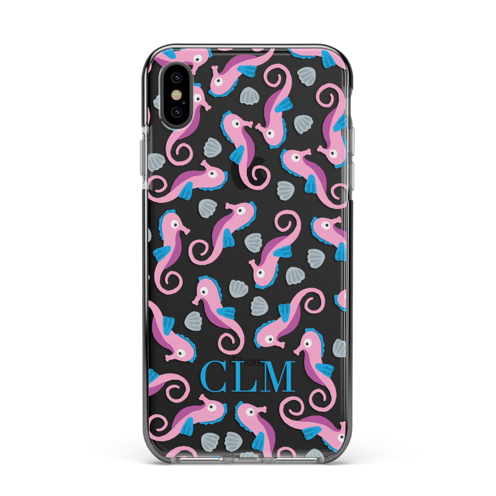 Personalised Sea Horse Initials Apple iPhone Xs Max Impact Case Black Edge on Black Phone