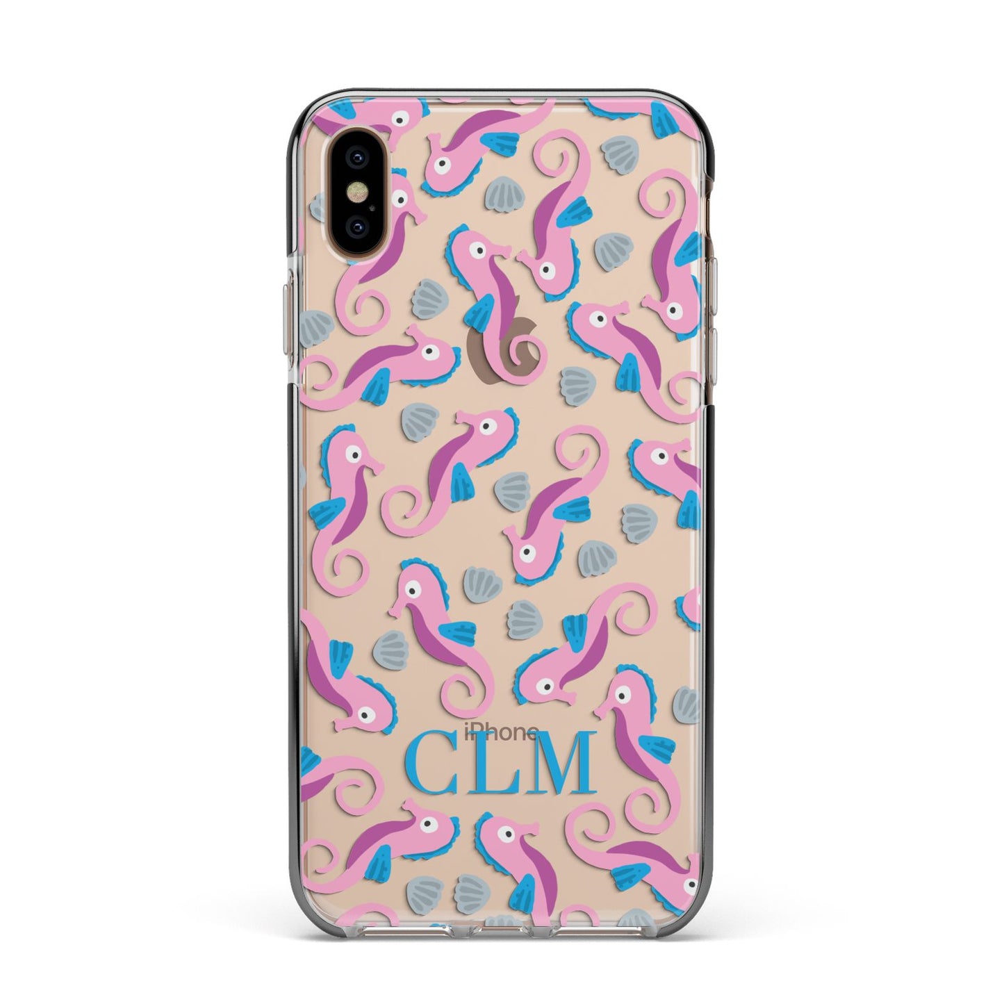 Personalised Sea Horse Initials Apple iPhone Xs Max Impact Case Black Edge on Gold Phone