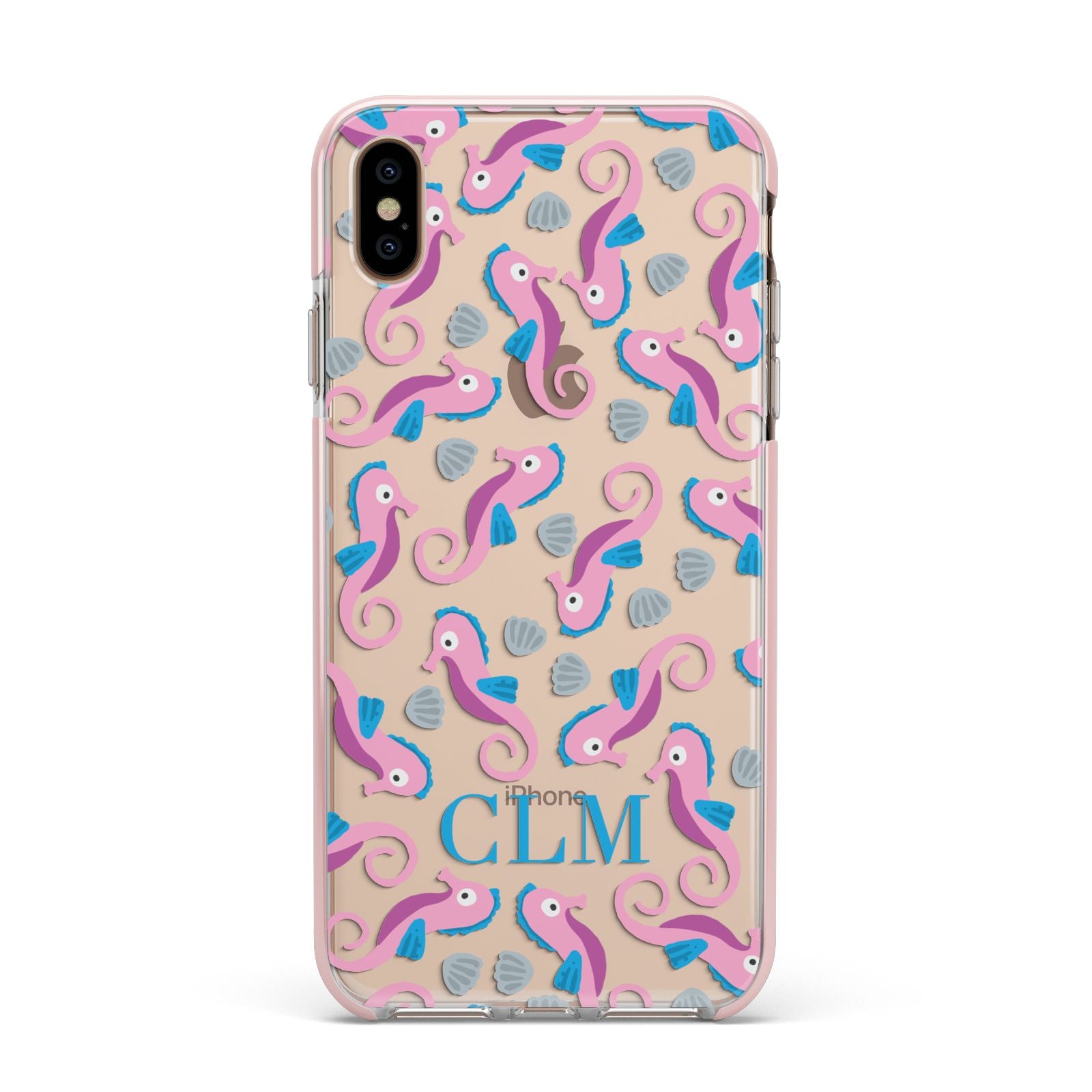 Personalised Sea Horse Initials Apple iPhone Xs Max Impact Case Pink Edge on Gold Phone