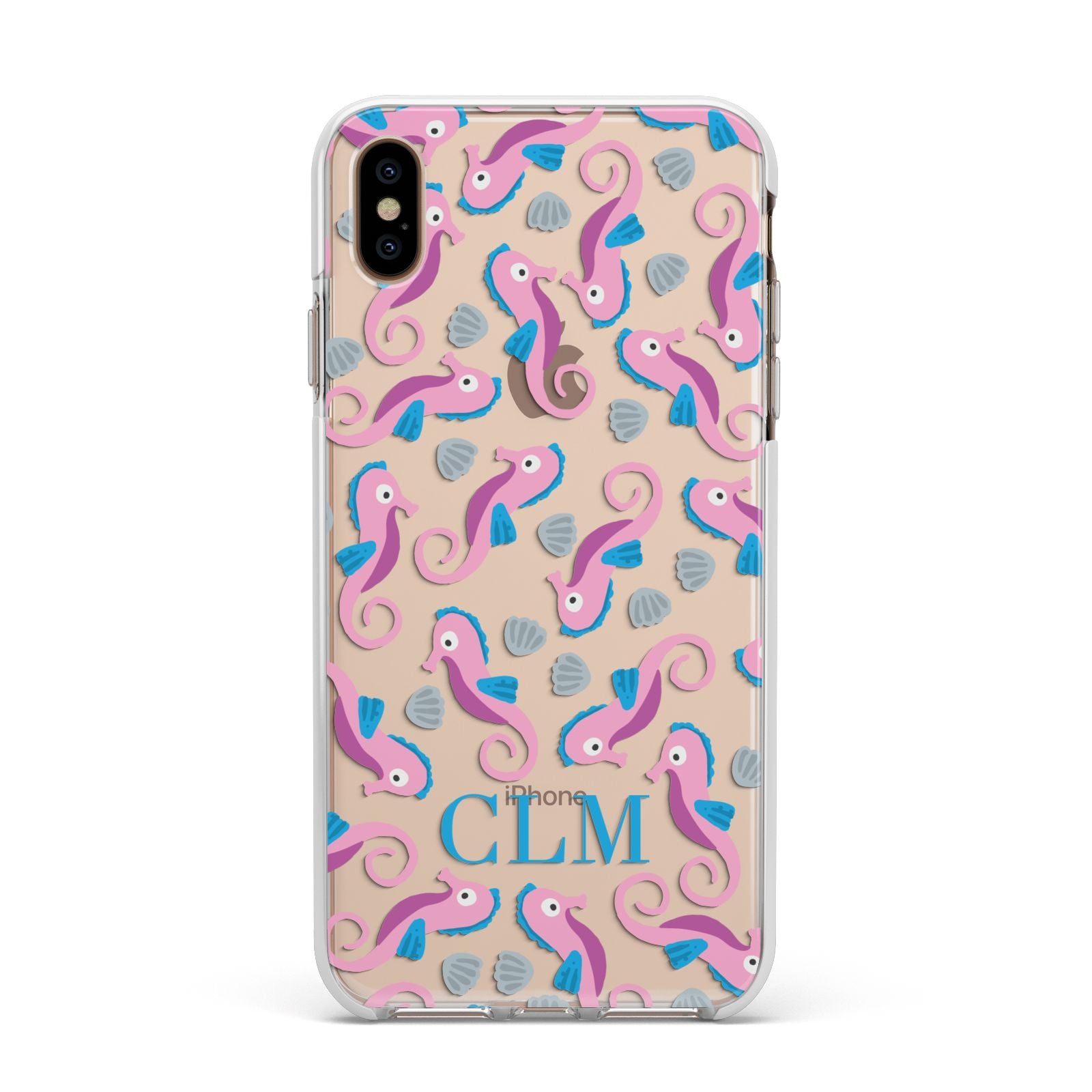 Personalised Sea Horse Initials Apple iPhone Xs Max Impact Case White Edge on Gold Phone
