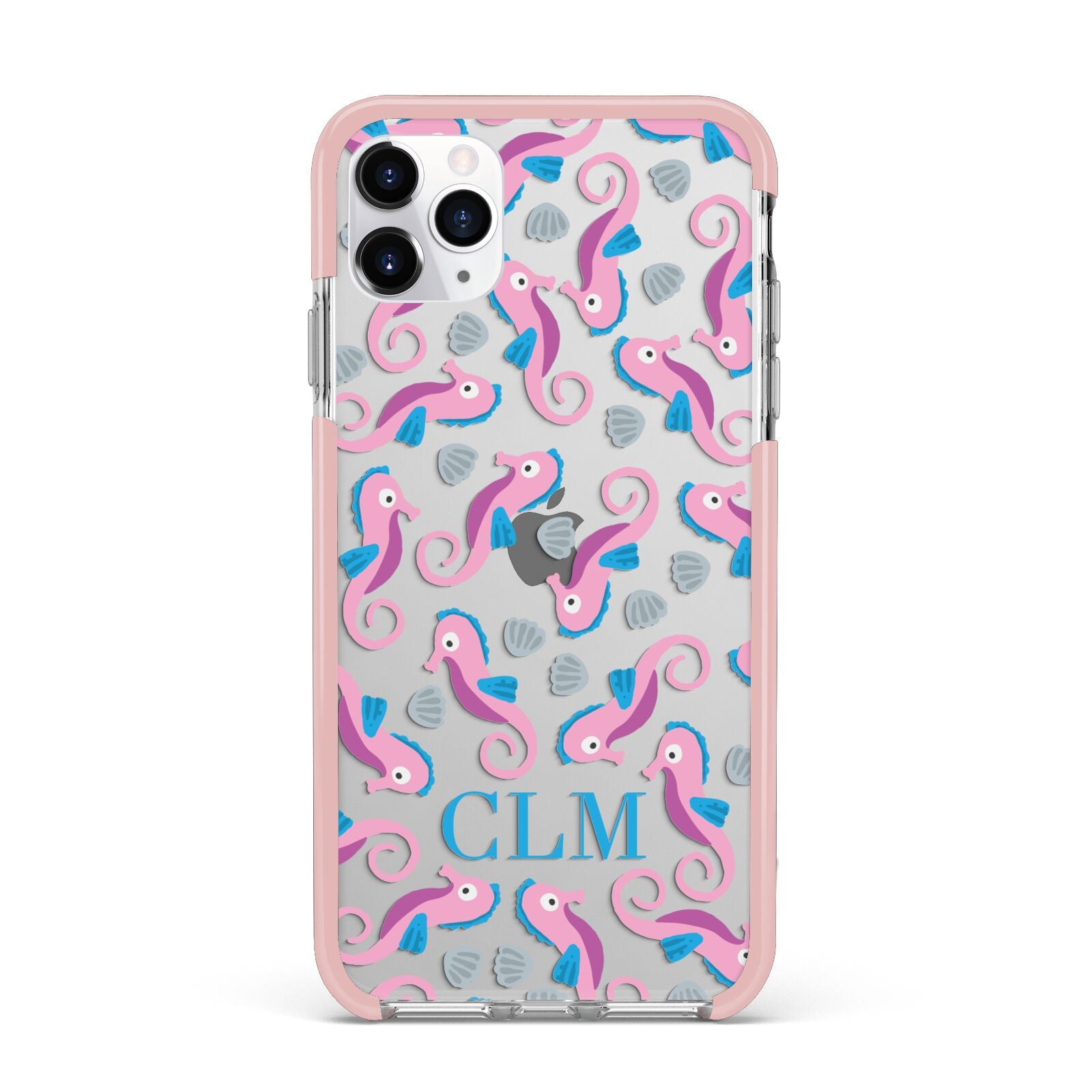 Personalised Sea Horse Initials iPhone 11 Pro Max Impact Pink Edge Case