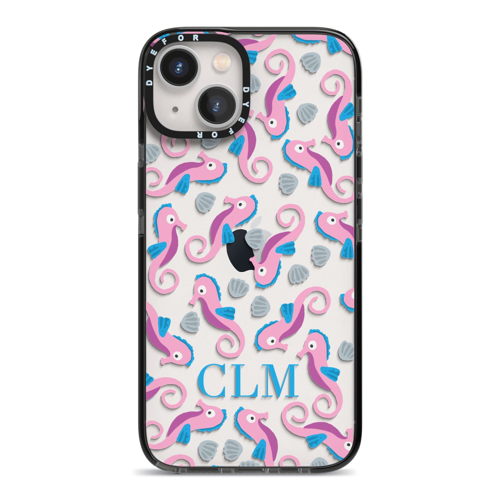 Personalised Sea Horse Initials iPhone 13 Black Impact Case on Silver phone