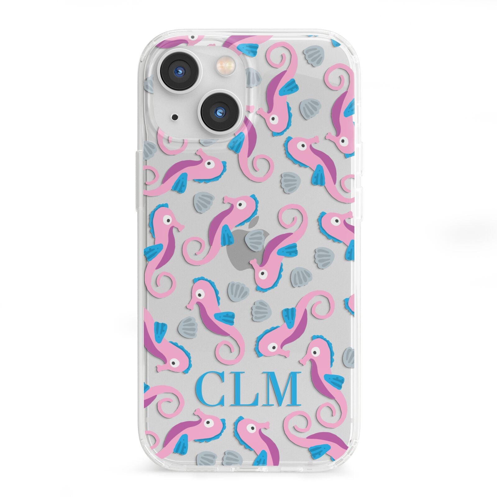 Personalised Sea Horse Initials iPhone 13 Mini Clear Bumper Case