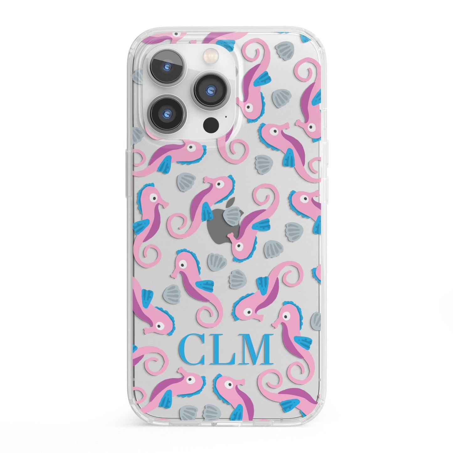 Personalised Sea Horse Initials iPhone 13 Pro Clear Bumper Case